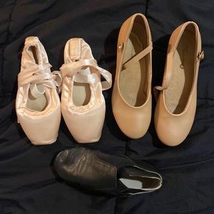 Collection of dance shoes- pointe ballet jazz character shoes, size 8